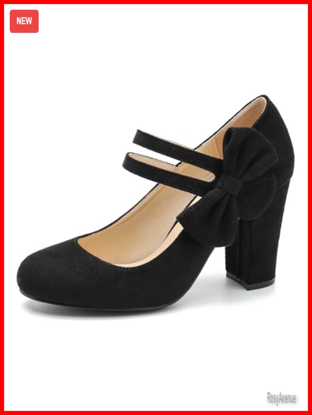 Women's Mary Jane Pumps with Bow Double Strap 3.54 Inch Chunky Block Heel Dress